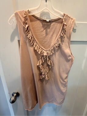 CAbi XL Blush Pink Ruffle V Neck Sleeveless Top Modal Cotton Blend